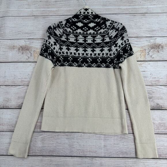 Columbia Waffle Knit Fair‎ Isle Mock Wool Blend Sweater Women's M Cream/Black - Picture 2 of 11